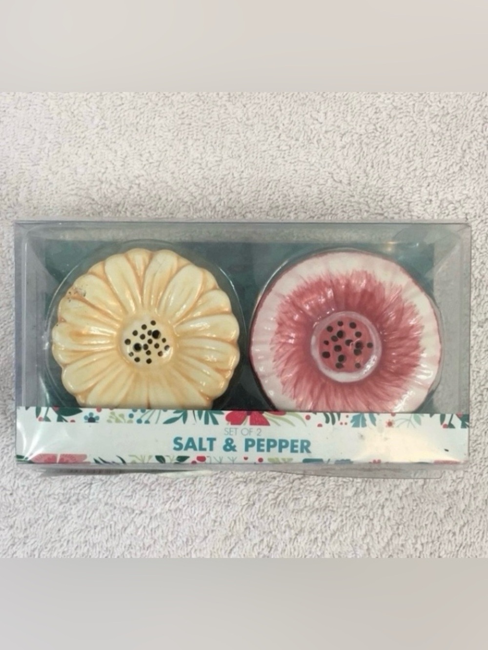 3/$25 Boston Warehouse Ceramic Pink Yellow Flower Salt Pepper Shaker Farmhouse